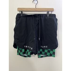 Invicta Kuru Anime X Gym Black Green Checkered Crow Performance Shorts M Manga